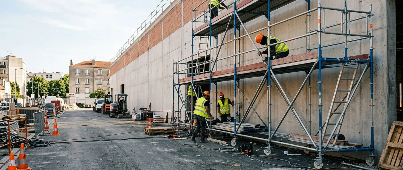 Filets et protection piétons sur échafaudage en rue (IDF)